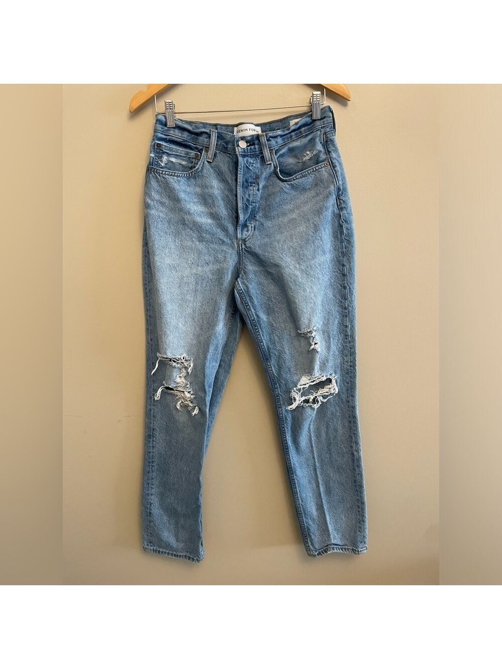 Denim Forum Aritzia The BF High Rise Loose 28L Size 27 Distressed Ripped